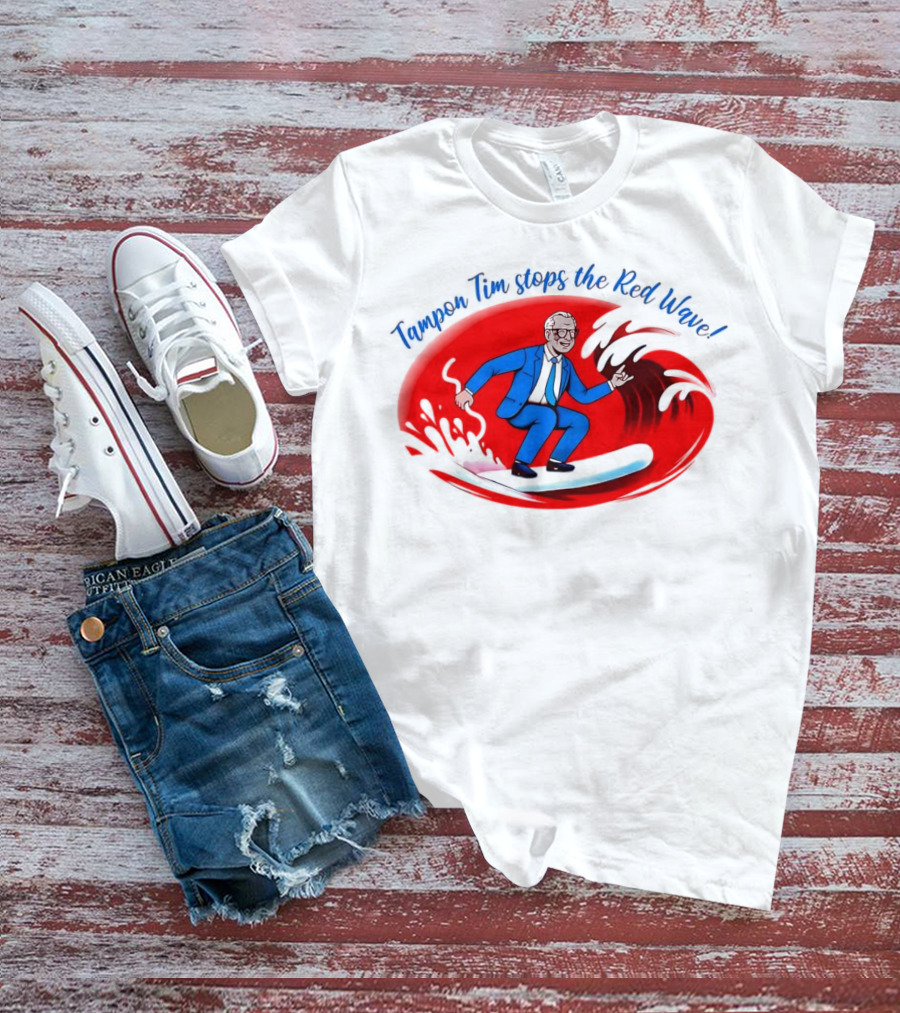 Tampon Tim Stops The Red Wave Surfing Cartoon T-Shirt