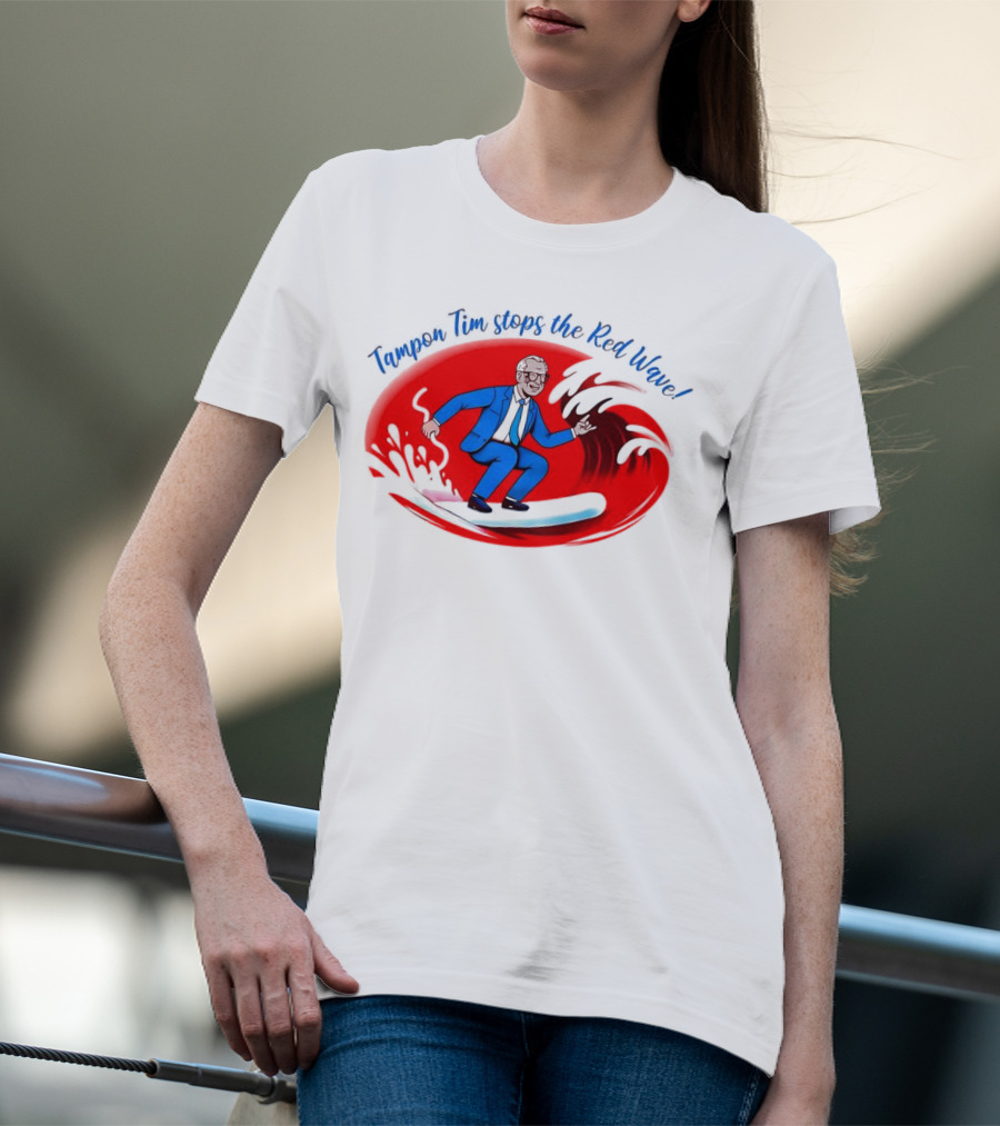 Tampon Tim Stops The Red Wave Surfing Cartoon T-Shirt