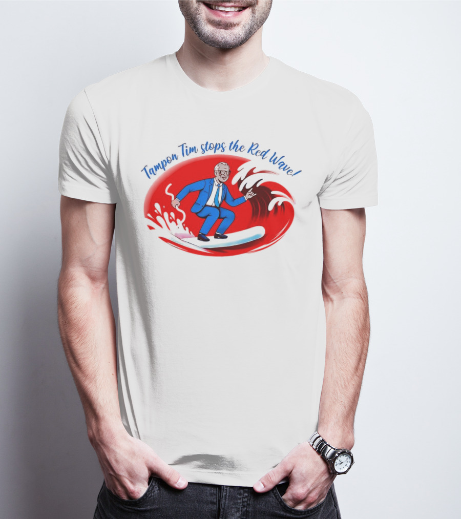 Tampon Tim Stops The Red Wave Surfing Cartoon T-Shirt