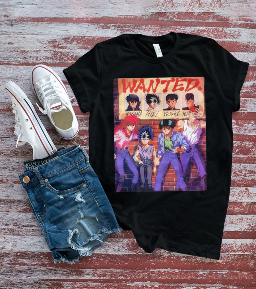 Yu Yu Hakusho 1992 Wanted Kurama Hiei Yusuke Kuwabara T-Shirt
