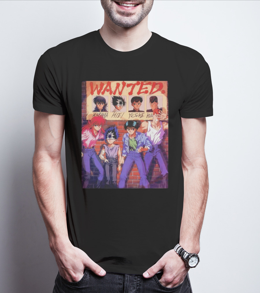 Yu Yu Hakusho 1992 Wanted Kurama Hiei Yusuke Kuwabara T-Shirt