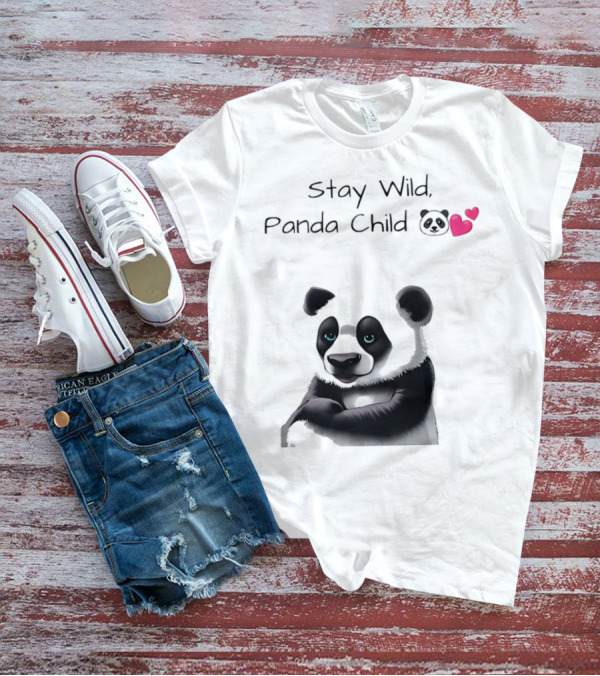 Stay Wild Panda Child Cute Emoji Panda Hearts T-Shirt