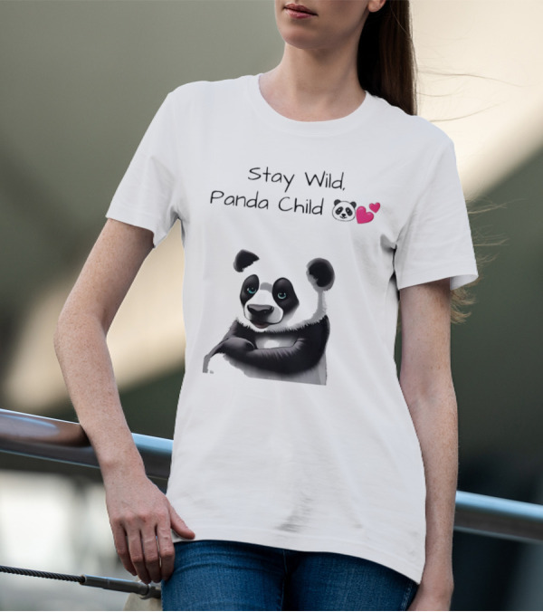 Stay Wild Panda Child Cute Emoji Panda Hearts T-Shirt