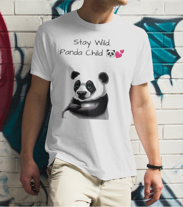 Stay Wild Panda Child Cute Emoji Panda Hearts T-Shirt