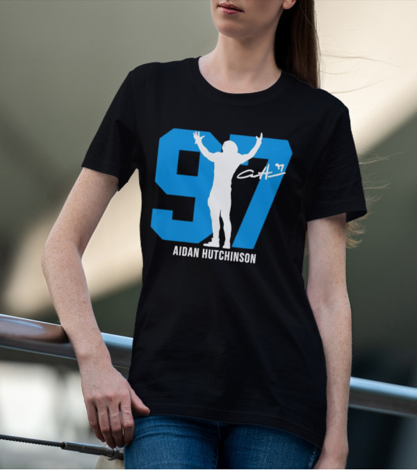 Aidan Hutchinson 97 Detroit Lions Silo Signature T-Shirt