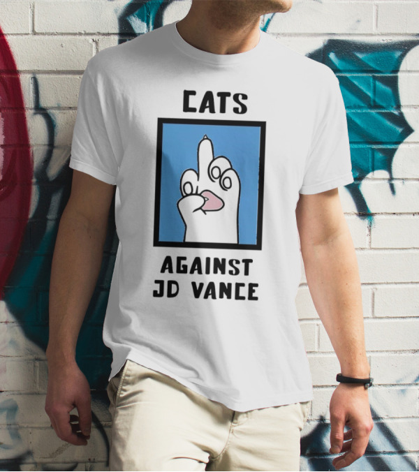 Cats Against JD Vance Middle Finger Paw Drawing T-Shirt