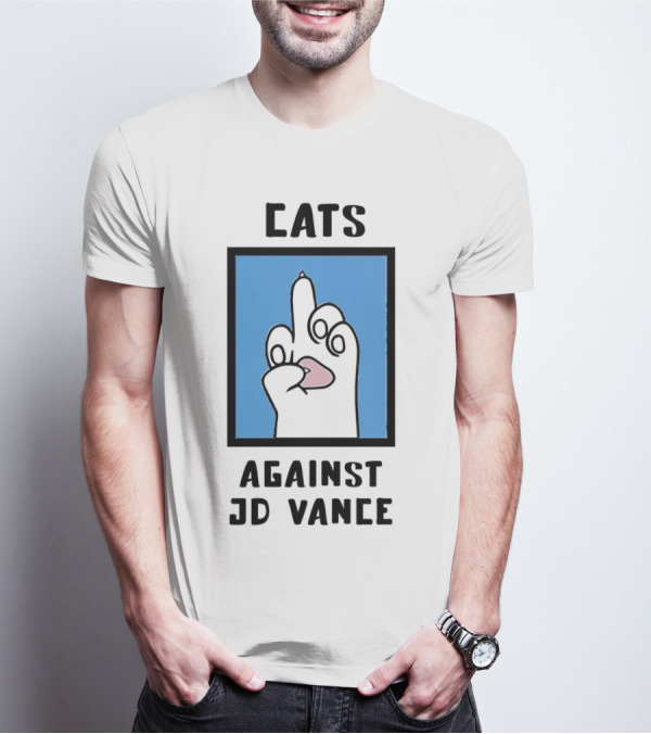 Cats Against JD Vance Middle Finger Paw Drawing T-Shirt