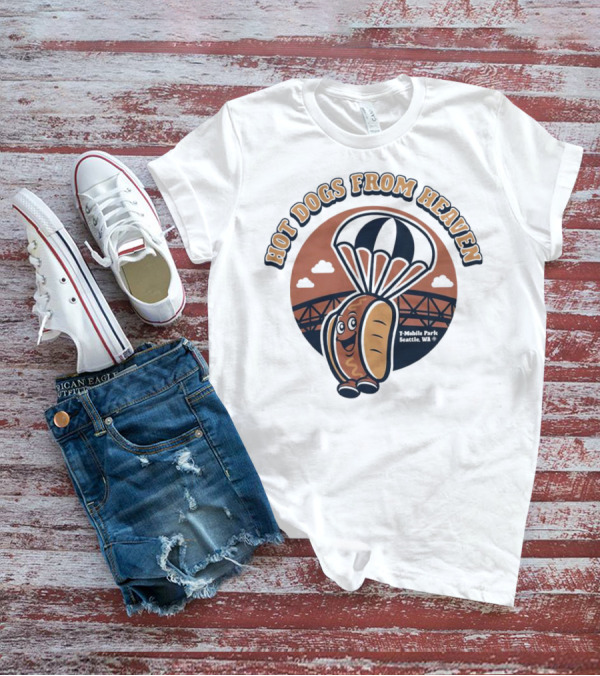 Hot Dogs From Heaven Parachuting Smiling Hot Dog Over Bridge T-Shirt