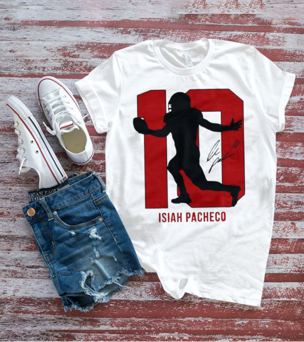 Isiah Pacheco Number 10 Kansas City Chiefs Silo Signature Action T-Shirt