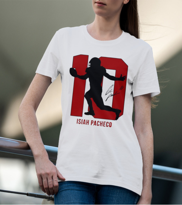 Isiah Pacheco Number 10 Kansas City Chiefs Silo Signature Action T-Shirt