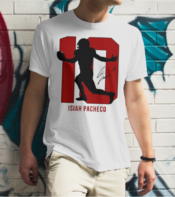 Isiah Pacheco Number 10 Kansas City Chiefs Silo Signature Action T-Shirt