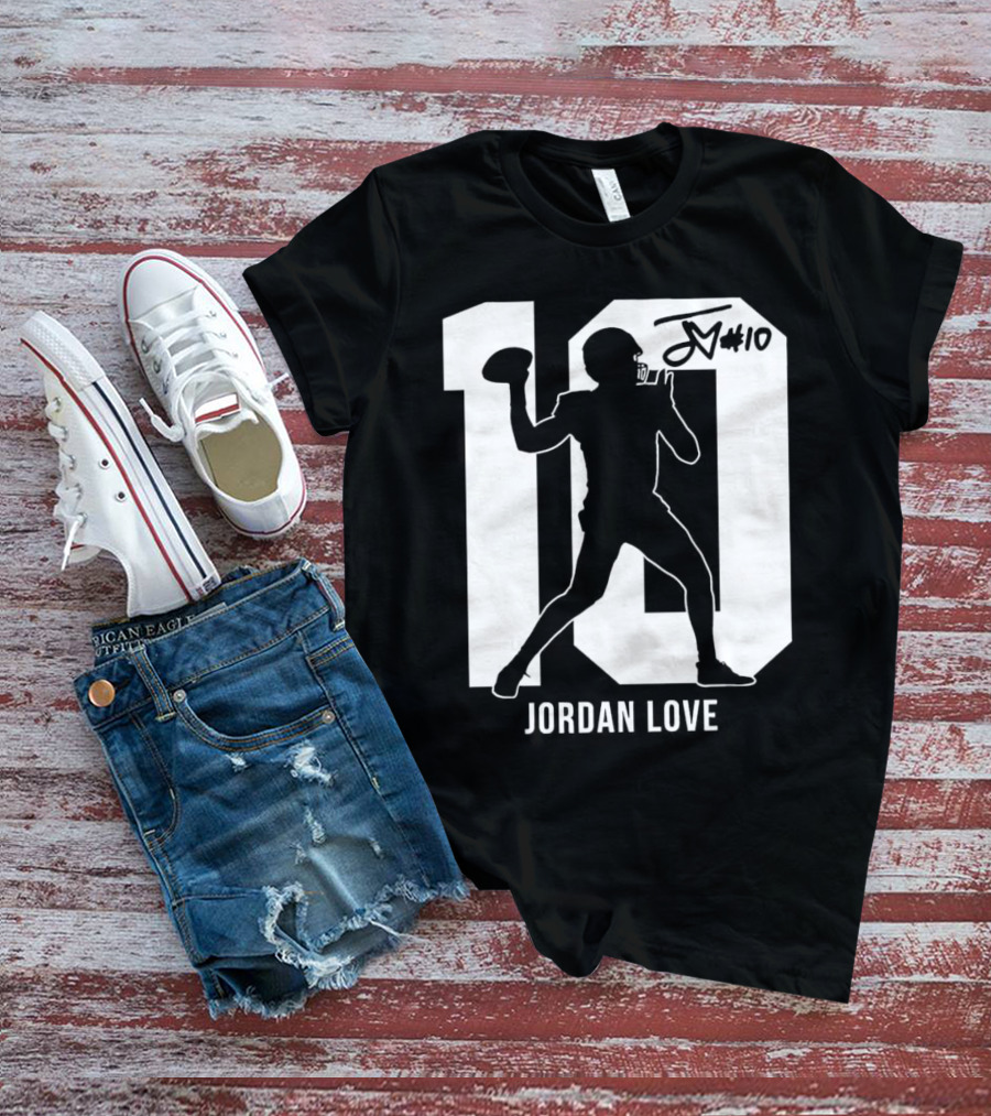 Jordan Love Green Bay Packers Number 10 Silhouette Signature T-Shirt