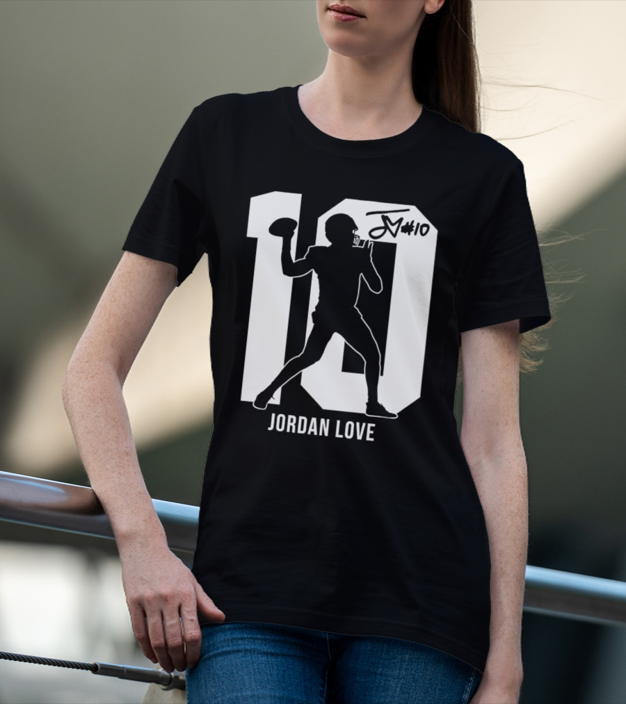 Jordan Love Green Bay Packers Number 10 Silhouette Signature T-Shirt