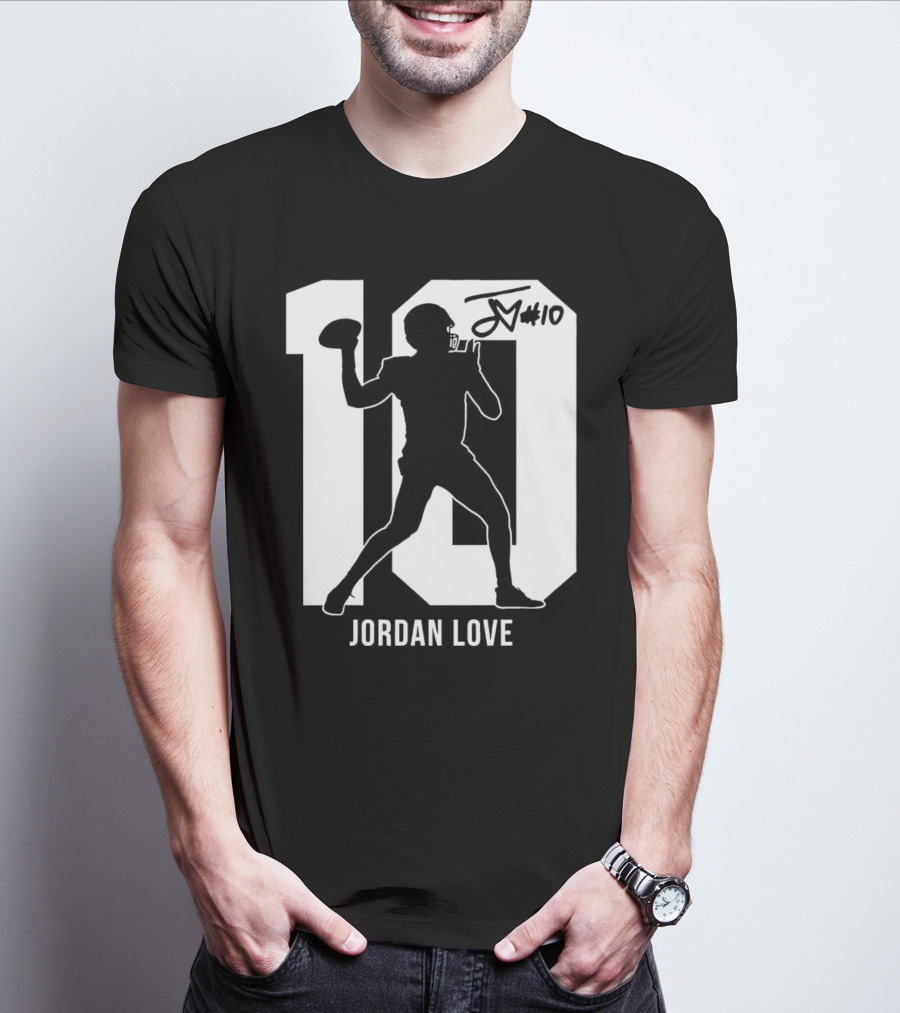 Jordan Love Green Bay Packers Number 10 Silhouette Signature T-Shirt