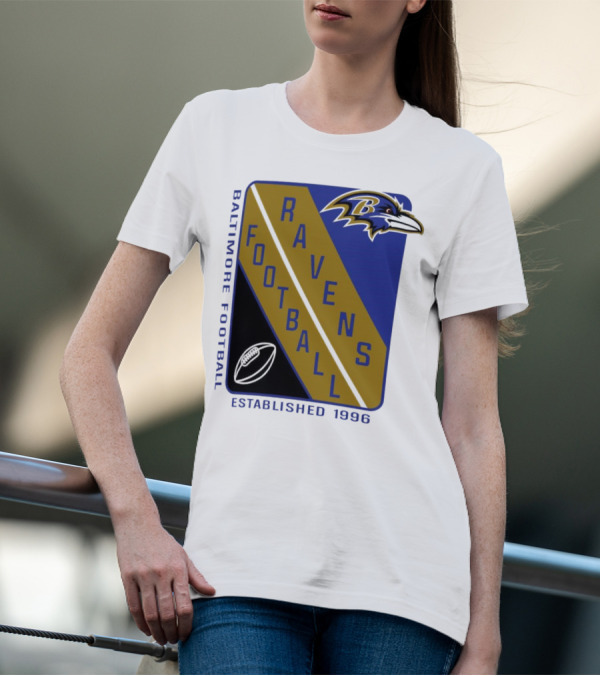 Baltimore Ravens Football Established 1996 Shield Logo Ravens Head T-Shirt
