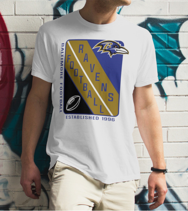 Baltimore Ravens Football Established 1996 Shield Logo Ravens Head T-Shirt