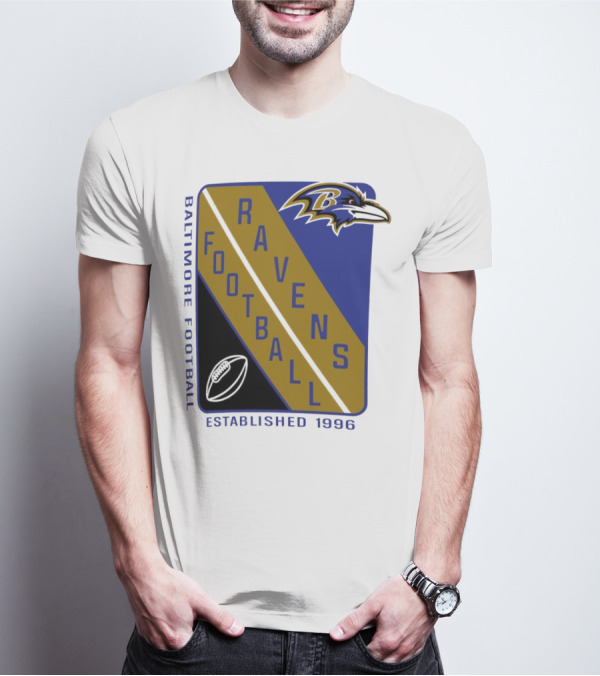 Baltimore Ravens Football Established 1996 Shield Logo Ravens Head T-Shirt