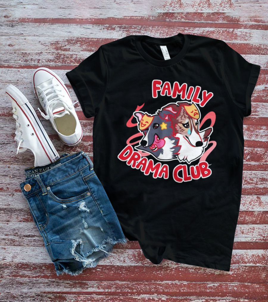 FAMILY DRAMA CLUB Dog Faces With Theater Masks T-Shirt