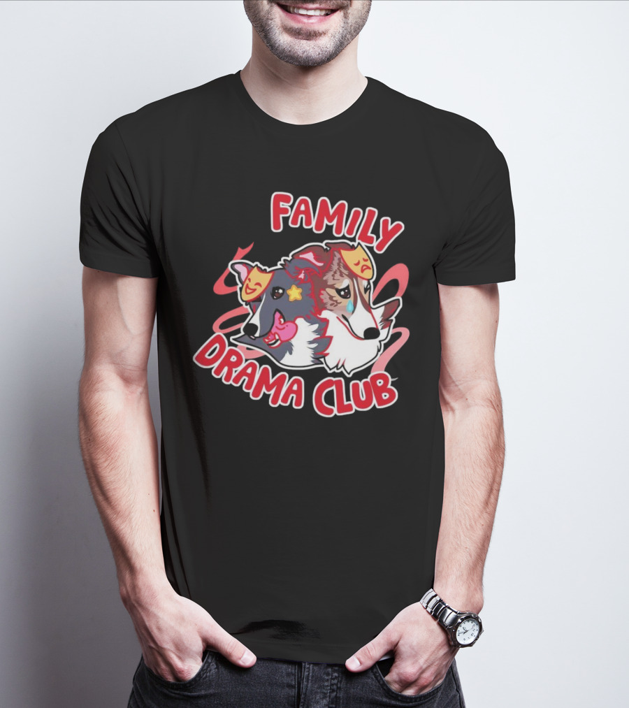 FAMILY DRAMA CLUB Dog Faces With Theater Masks T-Shirt