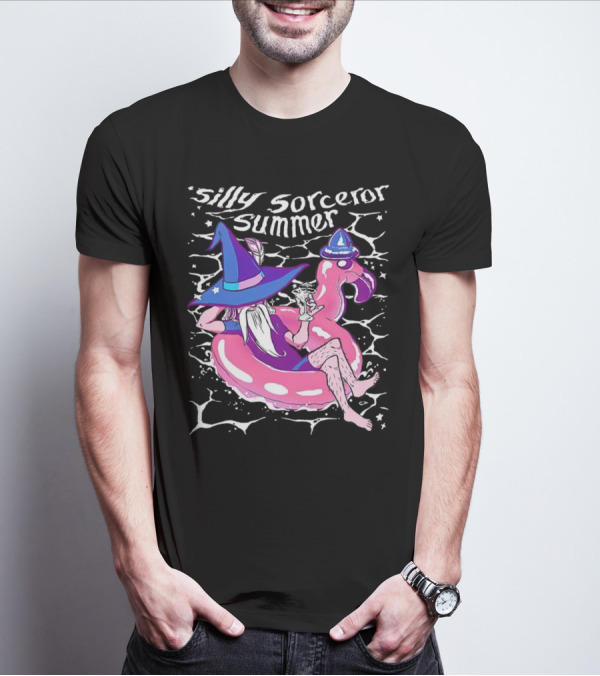 Silly Sorceror Summer Wizard In Flamingo Float With Sweet Tea T-Shirt