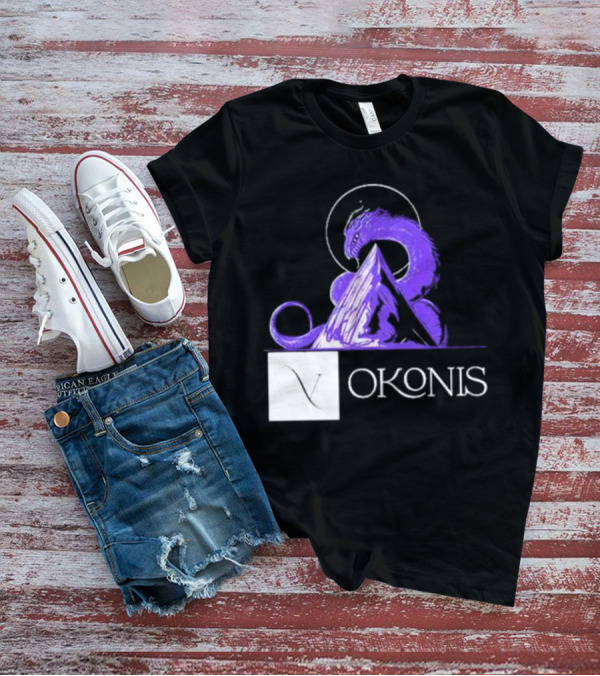 Vokonis Purple Dragon Coiled On Mountain Peak With Crescent Moon T-Shirt
