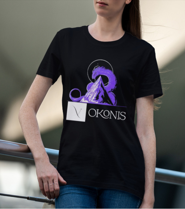 Vokonis Purple Dragon Coiled On Mountain Peak With Crescent Moon T-Shirt
