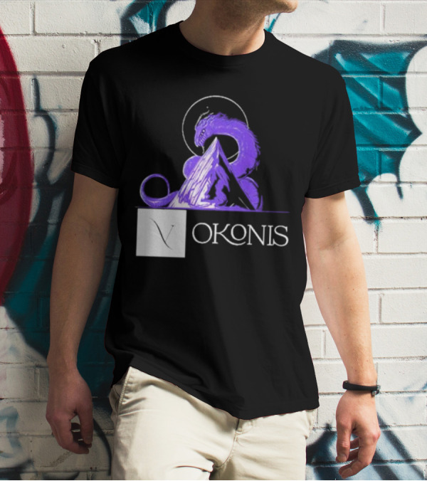Vokonis Purple Dragon Coiled On Mountain Peak With Crescent Moon T-Shirt