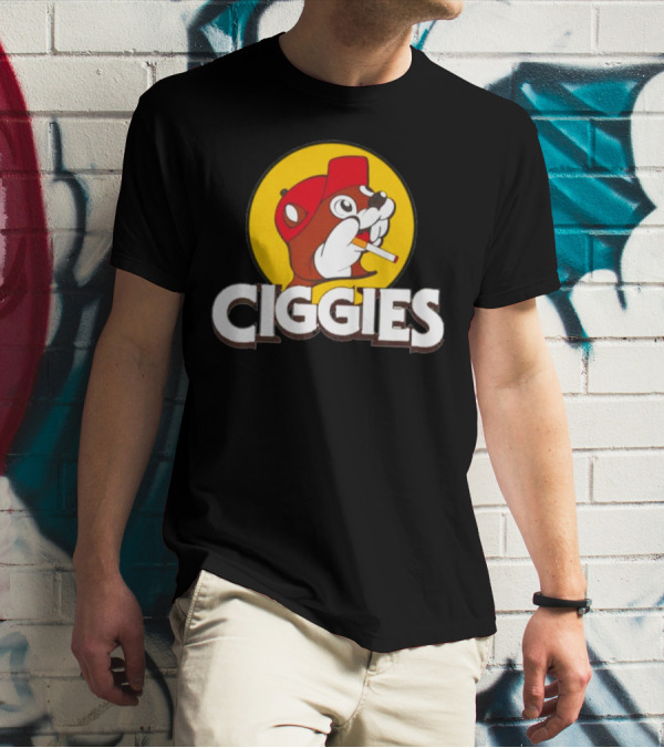 Ciggies Beanie Cap Cartoon Rodent Smoking T-Shirt