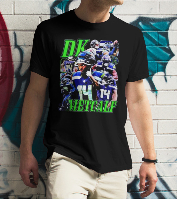 DK Metcalf Seattle Seahawks 14 Retro NFL Player Action Collage T-Shirt