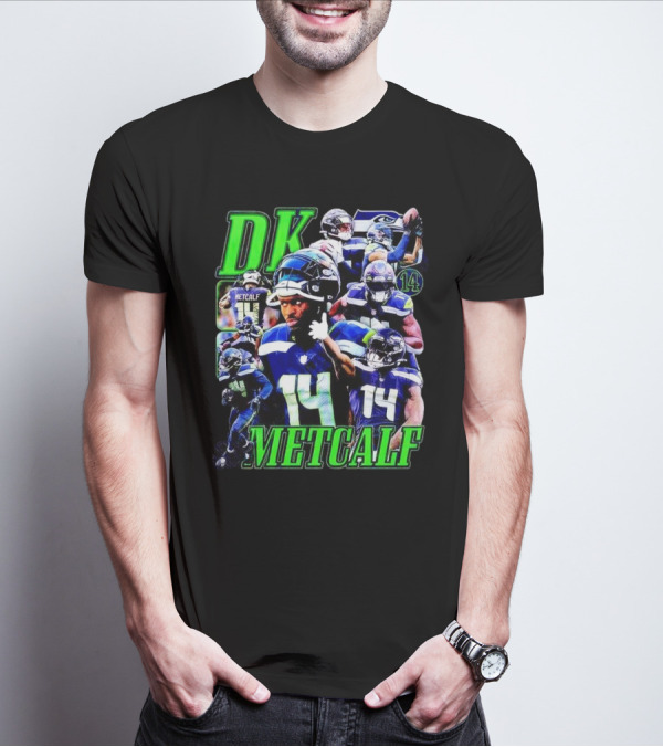 DK Metcalf Seattle Seahawks 14 Retro NFL Player Action Collage T-Shirt