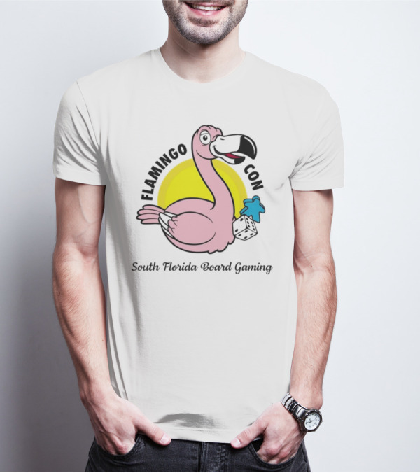 FlamingoCon South Florida Board Gaming Event With Dice And Meeple T-Shirt