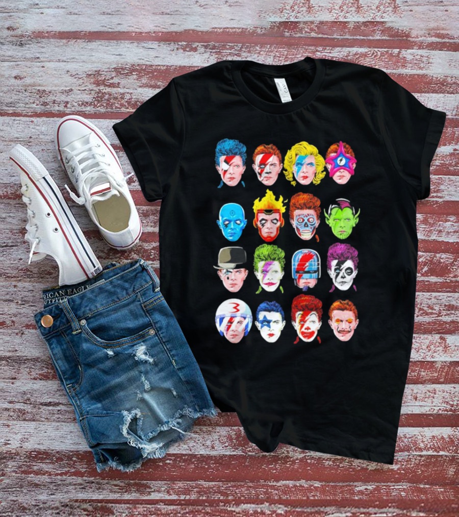 Ziggy Stardust Aladdin Sane Cartoon Pop Art Floating Heads T-Shirt