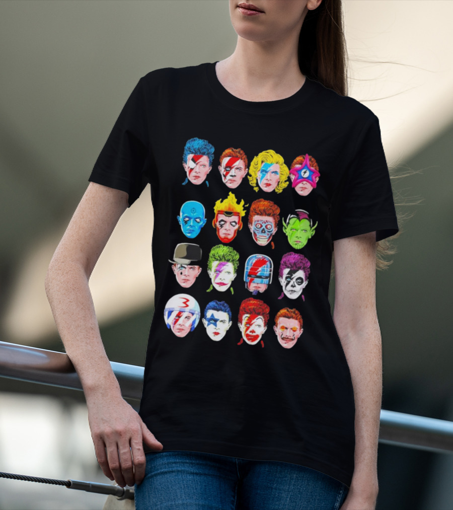 Ziggy Stardust Aladdin Sane Cartoon Pop Art Floating Heads T-Shirt