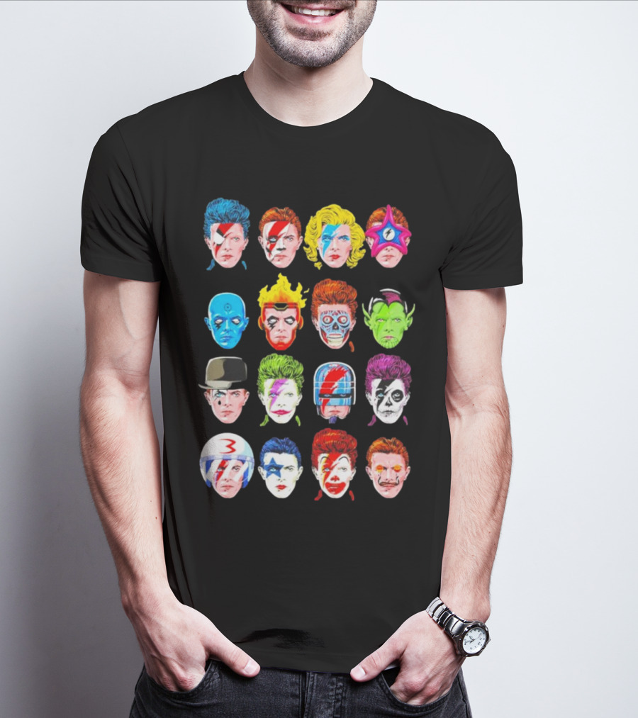 Ziggy Stardust Aladdin Sane Cartoon Pop Art Floating Heads T-Shirt