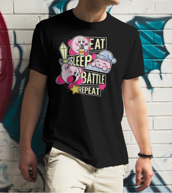 Kirby Eat Sleep Battle Repeat Game Life T-Shirt