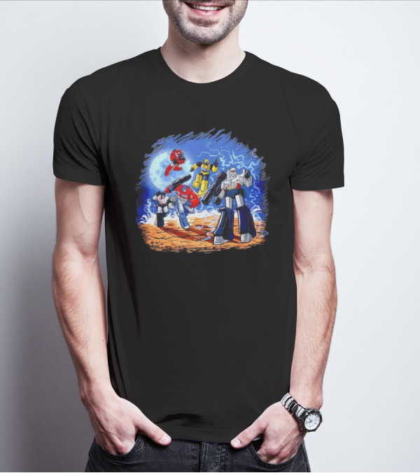 Transformers Bots Cartoon Battle Scene T-Shirt