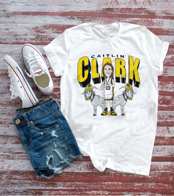 Iowa Hawkeyes Caitlin Clark 22 Caricature With Goats And Heart Hands T-Shirt