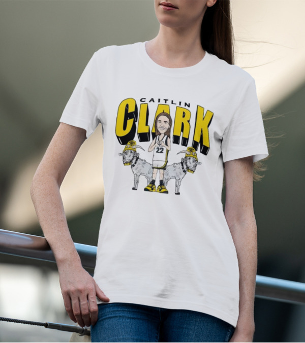 Iowa Hawkeyes Caitlin Clark 22 Caricature With Goats And Heart Hands T-Shirt