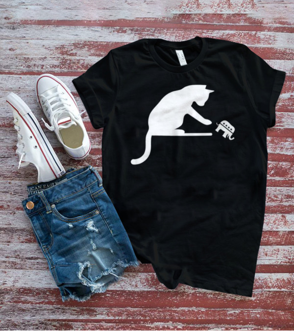 Childless Cat Lady Drop The Hate With Cat Playing With Republican Elephant T-Shirt