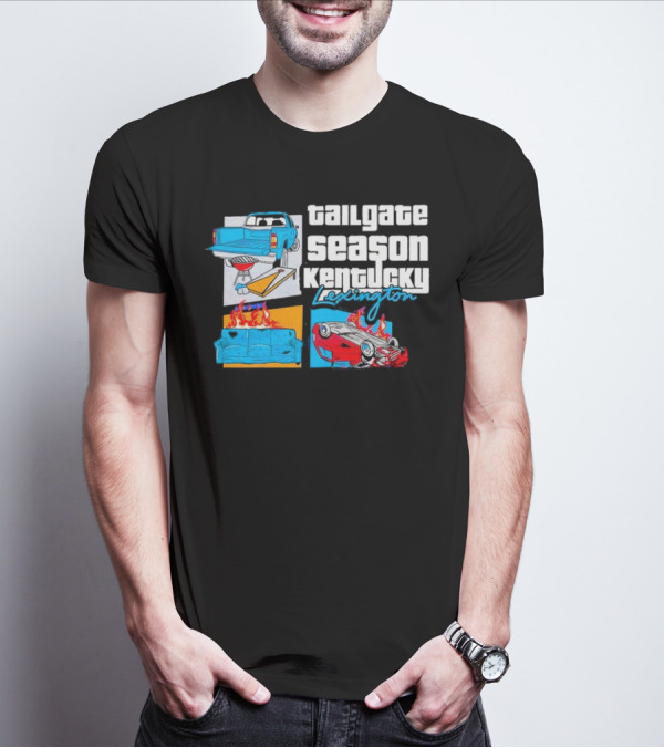 Tailgate Season Kentucky Lexington Truck BBQ Couch Fire Car Flip T-Shirt
