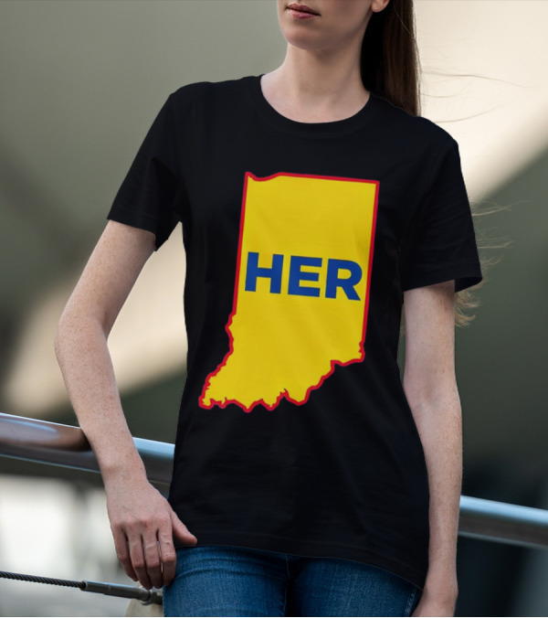 Caitlin Clark Indiana Fever Her State Yellow Map With Blue HER T-Shirt