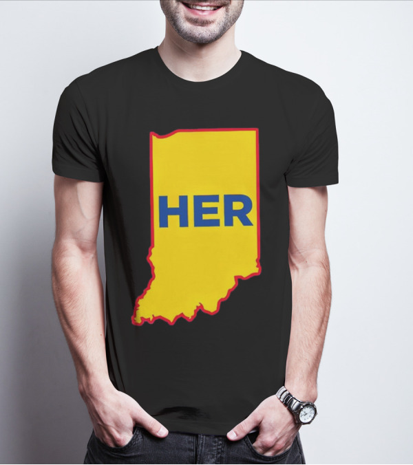 Caitlin Clark Indiana Fever Her State Yellow Map With Blue HER T-Shirt