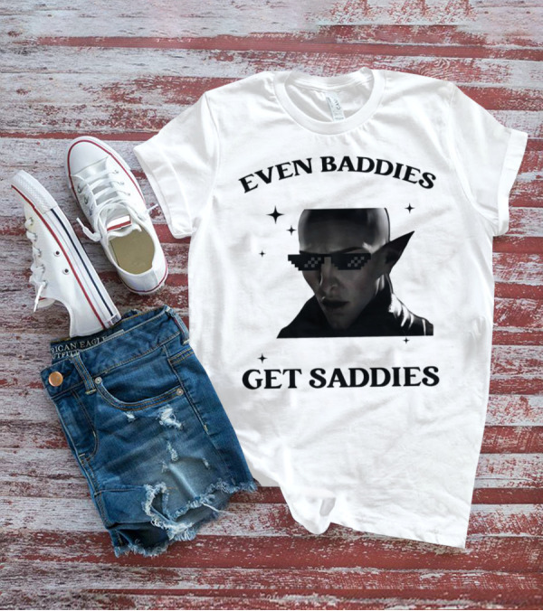 Even Baddies Get Saddies Pixelated Sunglasses Bald Elf Character T-Shirt