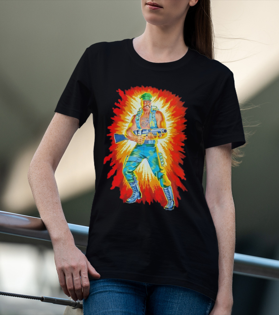 Gung-Ho GI Joe Action Figure Retro Style Burst Background T-Shirt