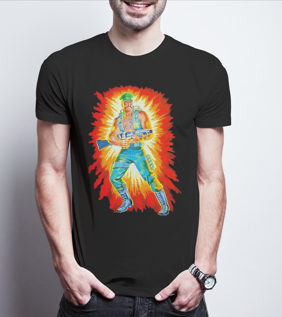 Gung-Ho GI Joe Action Figure Retro Style Burst Background T-Shirt