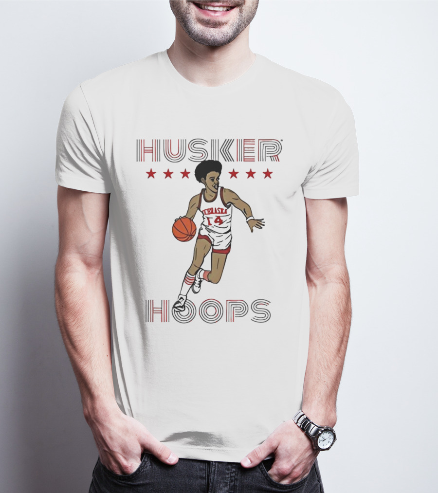 Husker Hoops Nebraska Cornhuskers Basketball Player With Stars T-Shirt