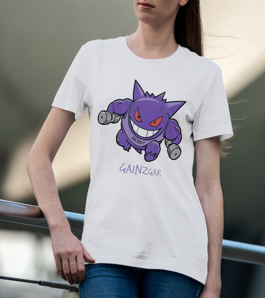 Pokemon Gengar Gainzgar Beast Lifting Dumbbells T-Shirt