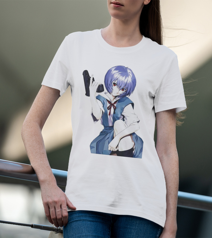 Rei Ayanami Blue Uniform Holding Gun T-Shirt