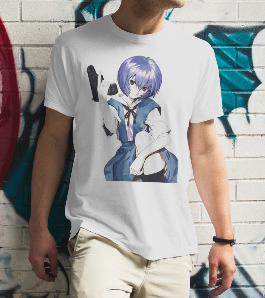 Rei Ayanami Blue Uniform Holding Gun T-Shirt