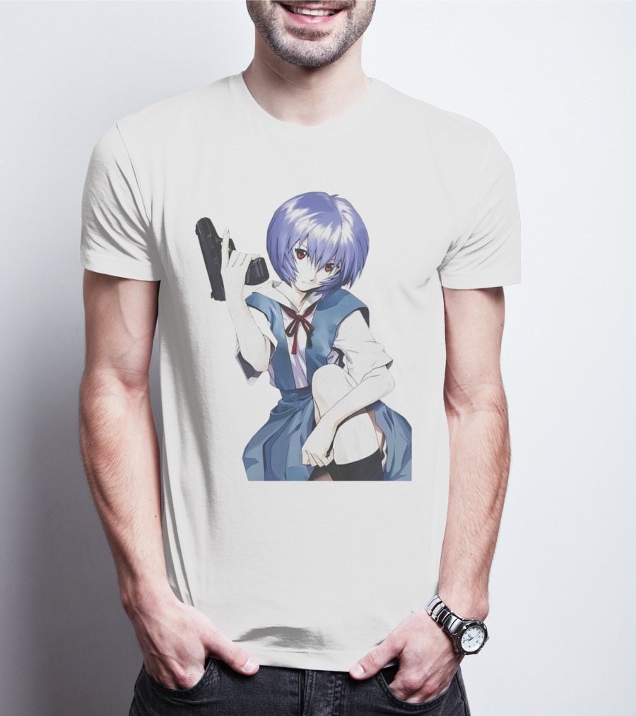 Rei Ayanami Blue Uniform Holding Gun T-Shirt